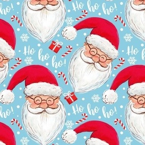 Santa  Claus fabric ho ho ho - light blue