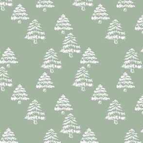 Messy freehand Christmas tree forest boho style happy holidays green mint sage white pastel