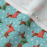 dachshund dog christmas fabric - dachshund fabric, christmas dog fabric, holiday fabric - blue small scale