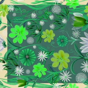 Wild flowers tea towels green pop 