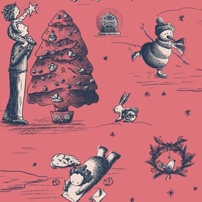 'Tis the Season Toile Watermelon Solid