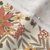 Autumn flowers and berries - warm fall floral on off white - small scale 