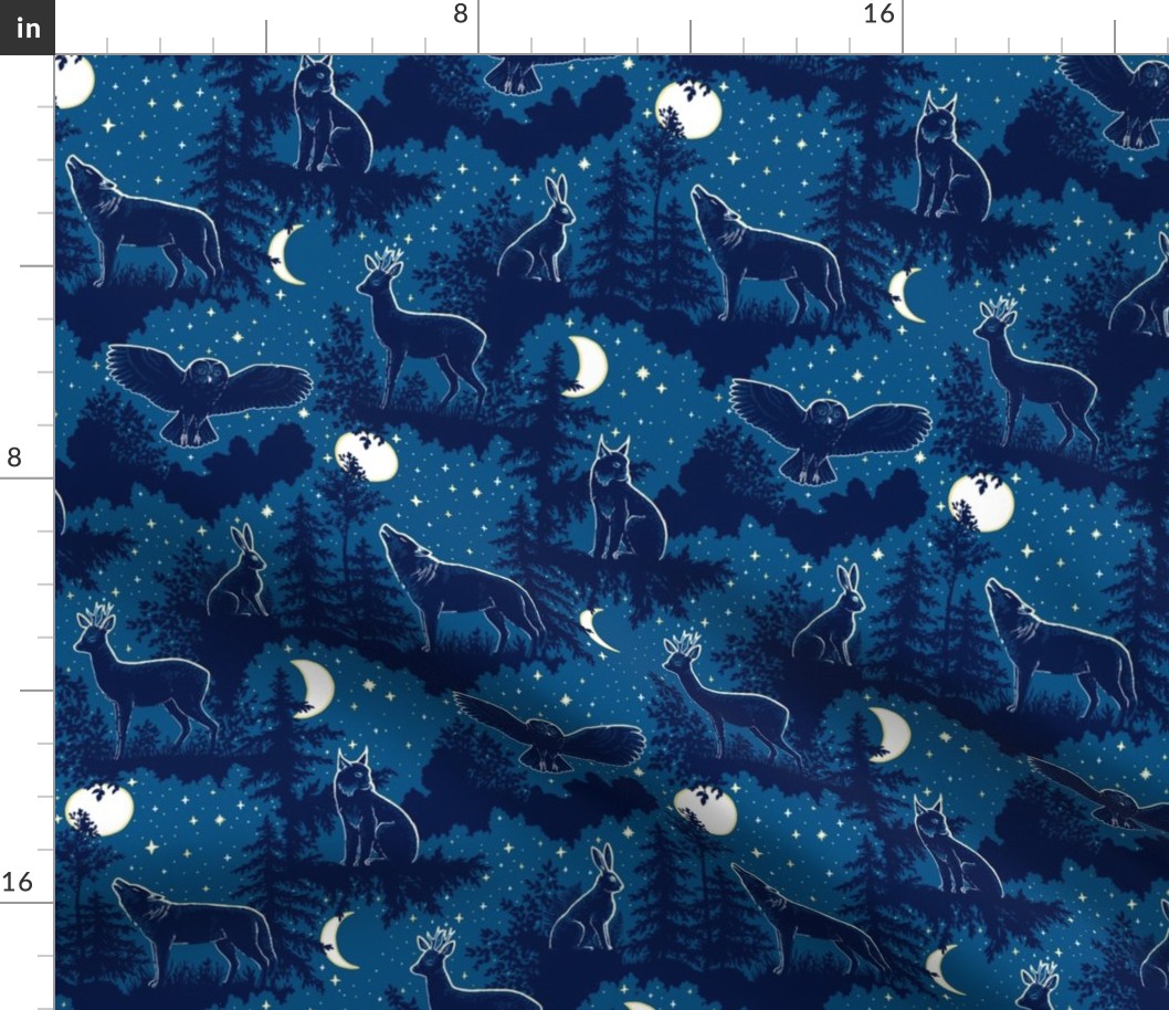 Night in the forest - moonlight and nocturnal animals - small scale