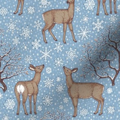 First snow in the forest - deers and snowflakes - small scale