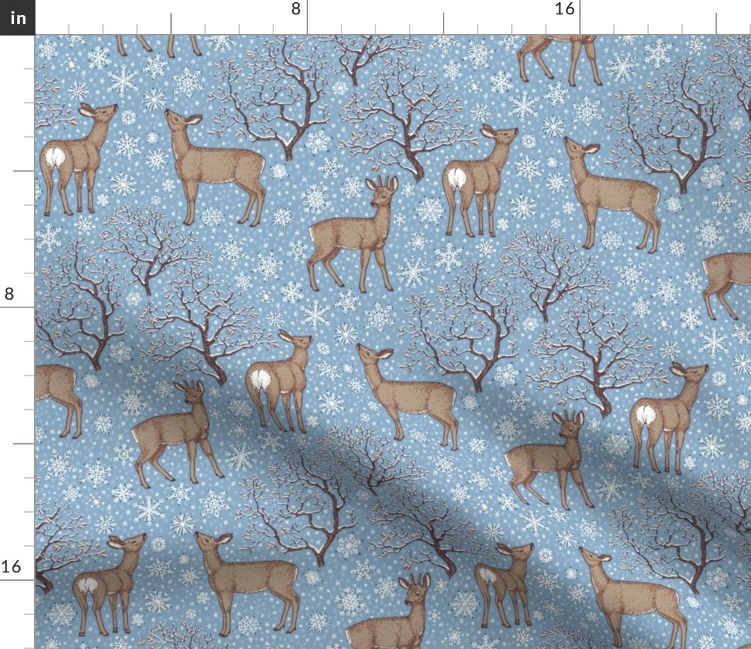 First snow in the forest - deers and snowflakes - small scale