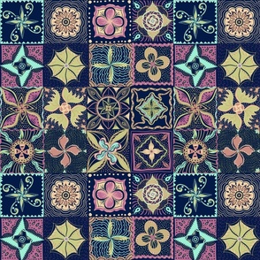 Modern coloured tiles mandala flowers 12” blocks