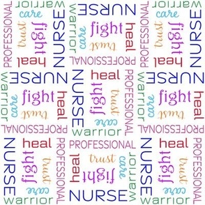 Nurse character words, white, rainbow colors