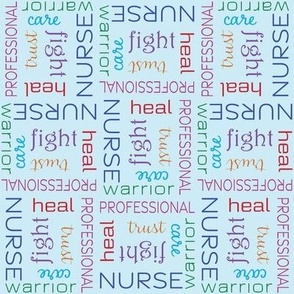 Nurse character words, blue, rainbow