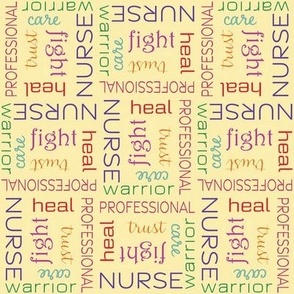 Nurse character words, yellow, rainbow