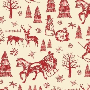 Winter Toile - Red/Cream - Reduced Scale