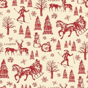 Winter Toile - Red/Cream - Itsy Bitsy Scale