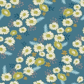 Medium // Daisy Fields: Wildflowers, Leaves, Vines - Storm Blue