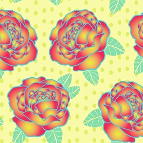 Pink and Yellow Roses with Polka Dots - Large Scale