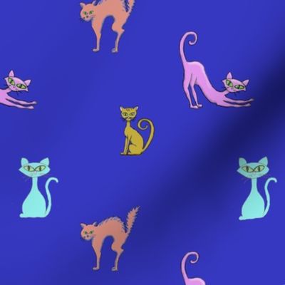 Cats galore blue background