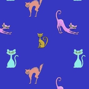 Cats galore blue background