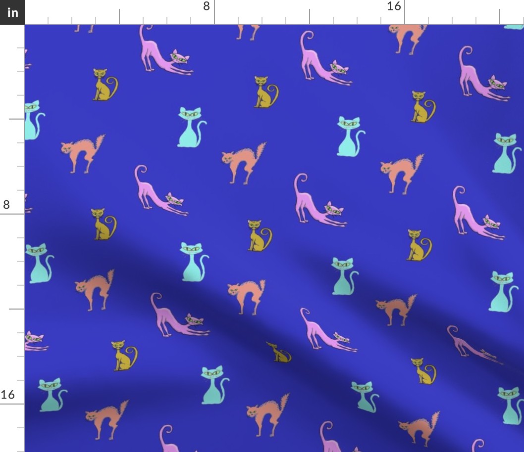 Cats galore blue background