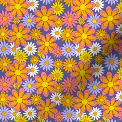 Mini 70s Flower Power Purple Orange and Yellow Daisy