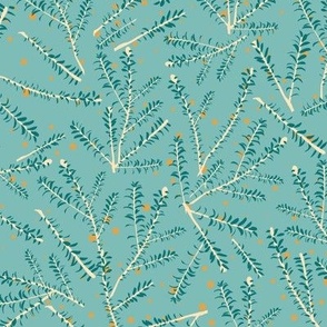 Branches with leaves on teal background - medium