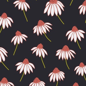 Large // Coneflowers: Echinacea Daisy Wildflowers - Midnight Black