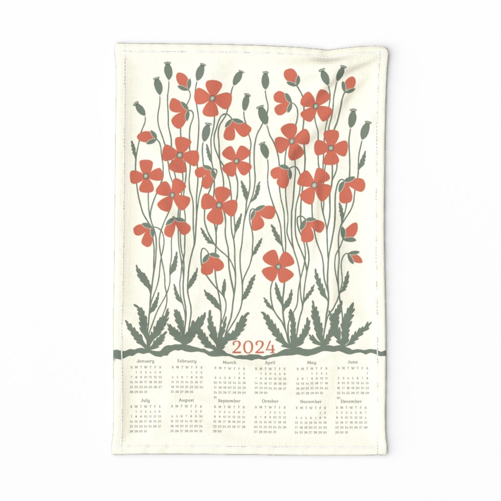 2024 calendar - retro poppies