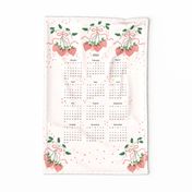 2022 Calendar Tea Towel with Pink Strawberries and Pink Bows