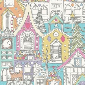 vintage gingerbread town pastel