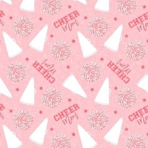 Cheer Mom - pom poms and megaphone - white on pink - LAD21