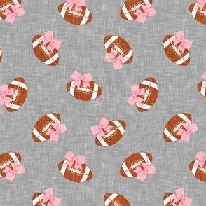 Football Cheer - Cheerleading bows - football - pink on grey - LAD21