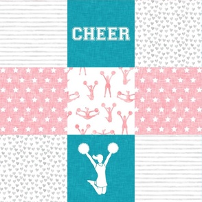 Cheer Wholecloth - cheerleading - hearts and stars - teal and pink  - LAD21