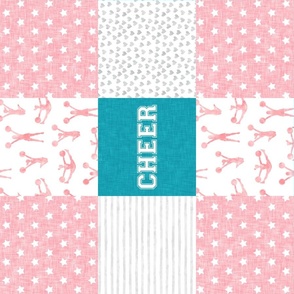 Cheer Wholecloth - cheerleading - hearts and stars - teal and pink (90) - LAD21