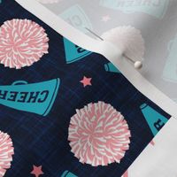 Cheer Wholecloth - cheerleading - bows, pom poms, megaphone - teal and pink (90) - LAD21