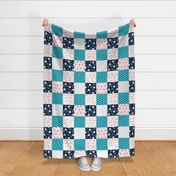 Cheer Wholecloth - cheerleading - bows, pom poms, megaphone - teal and pink (90) - LAD21