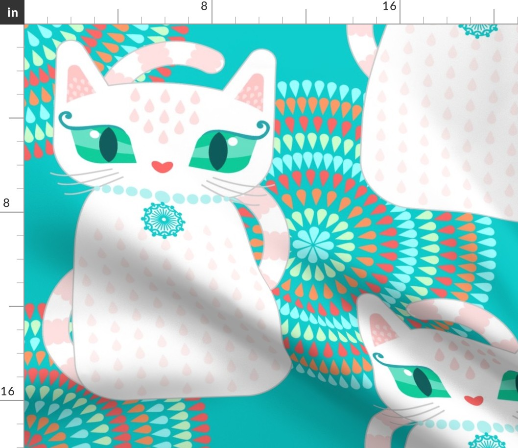 Booshie White Cats on Teal - XL
