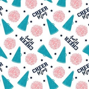 Cheer Mom - pom poms and megaphone - pink and teal - LAD21
