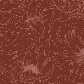 Rose Gold Floral line drawings on Maroon