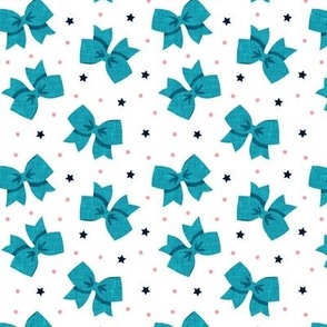 cheer bows - teal on white - LAD21