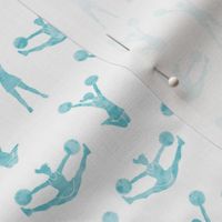 (small scale) Cheerleading - cheer - teal watercolor on white - LAD21