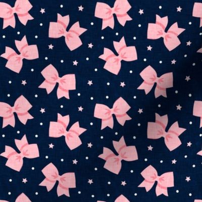 cheer bows - pink on navy - LAD21