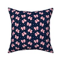 cheer bows - pink on navy - LAD21
