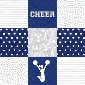 Cheer Wholecloth - cheerleading - hearts and stars - blue and grey - LAD21