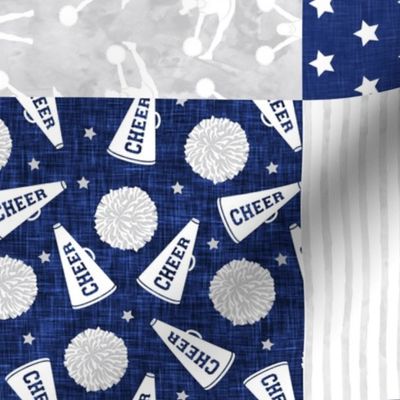 Cheer Wholecloth - cheerleading - bows, pom poms, megaphone - blue and grey (90) - LAD21