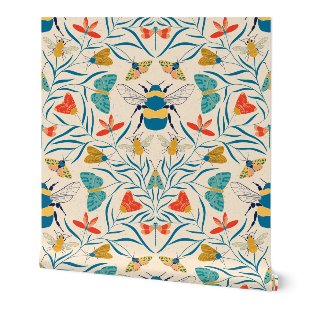 Damask Bugs Bees Butterflies in Retro Color palette  extra small