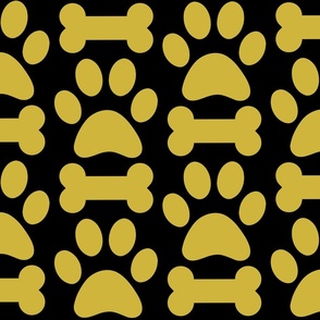Black and Gold Dog Bones and Paws