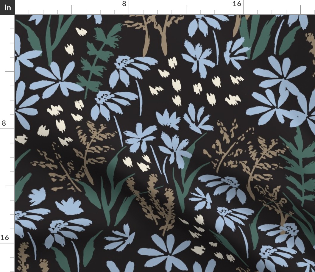 Large // Wildflowers: Hand-painted Flowers, Coneflower, Daisy, Vine - Black