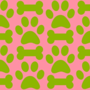 Salmon Pink and Apple Green Paw and Bone