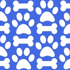 Royal Blue and White Dog Paw and Bone