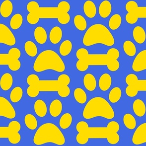 Royal Blue and Gold Dog Paw and Bone