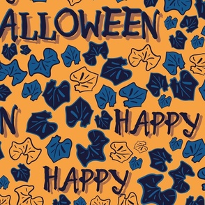 (large scale) happy halloween pattern with blue and yellow colors 