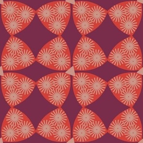 354 - Stylised textured four leaf clover/modern floral in plum and orange - 100 Patterns Project: large scale for home decor, bag linings, apparel, lampshades, pillows and more