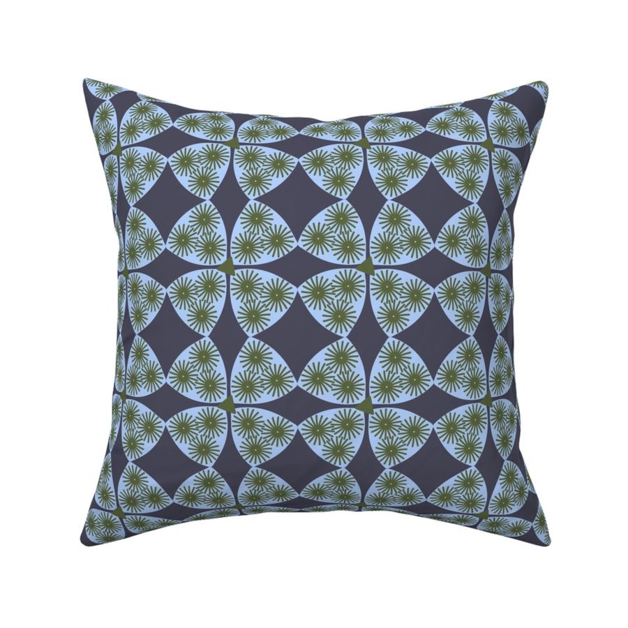 354 - large scale stylized textured four leaf clover/modern floral in grey, navy blue and olive green - 100 Patterns Project: small scale for home decor, bag linings, apparel, lampshades, pillows and more